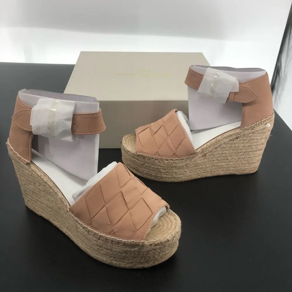 Marc Fisher Adalla Basketweave Suede Light Pink Platform Wedge Espadrille Sandal